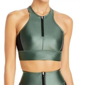 All Access zip front racer bra top - army green shine